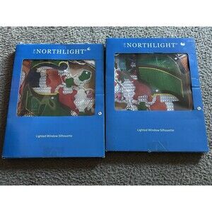 Northlight 17" Lighted Holographic Santa Sleigh Christmas Window Decor Set Of 2